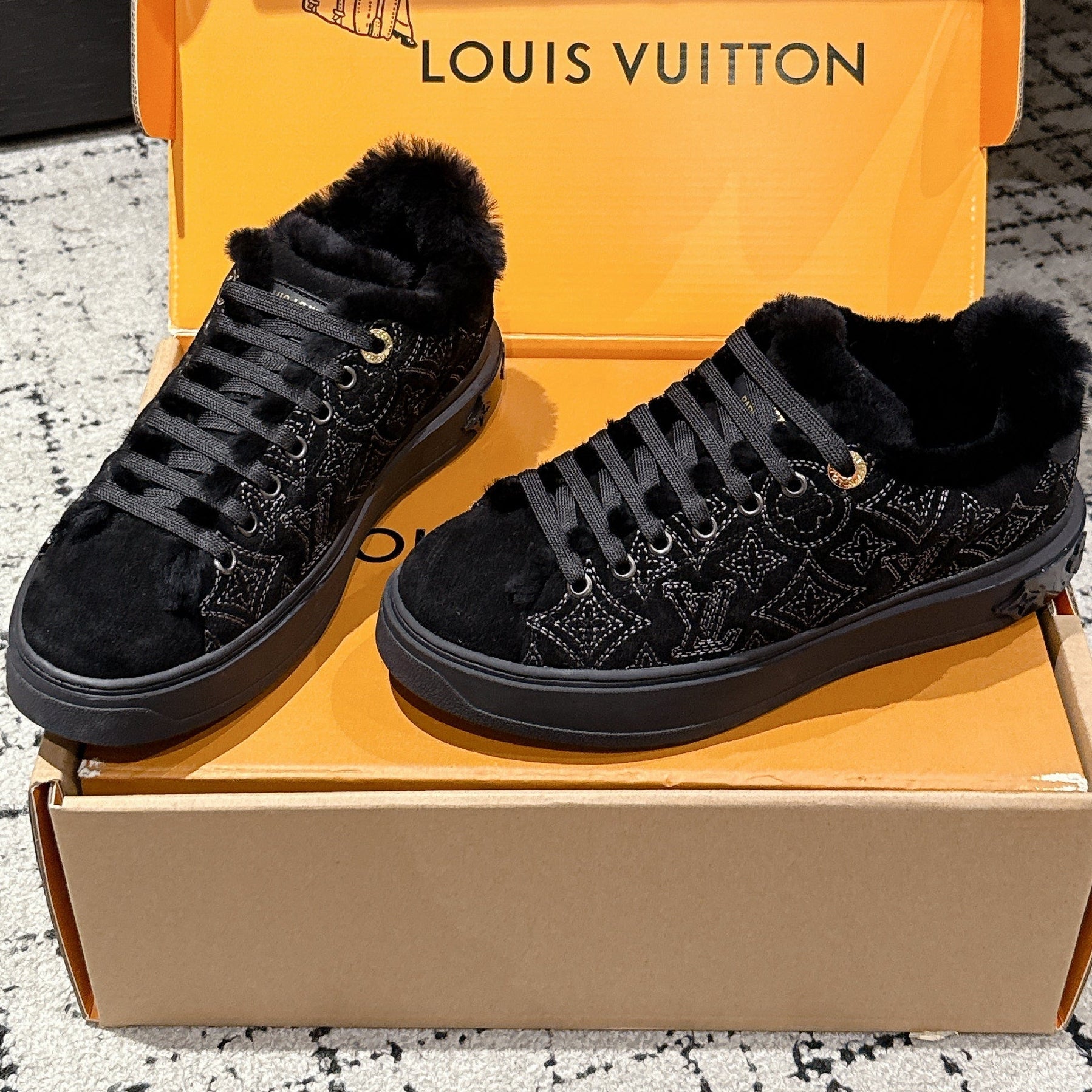 LV 2026 Time Out Sneaker Black Suede Wool 595290