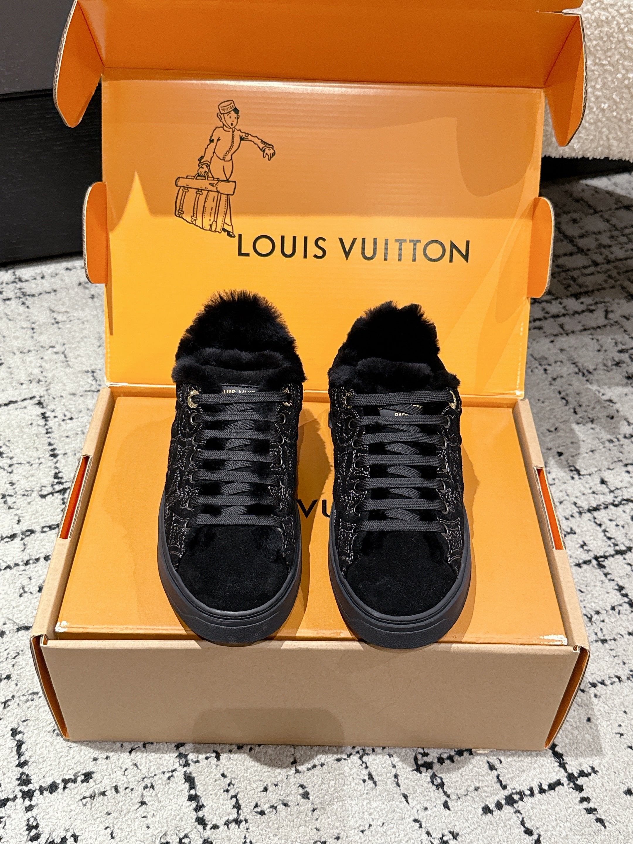 LV 2026 Time Out Sneaker Black Suede Wool 595290