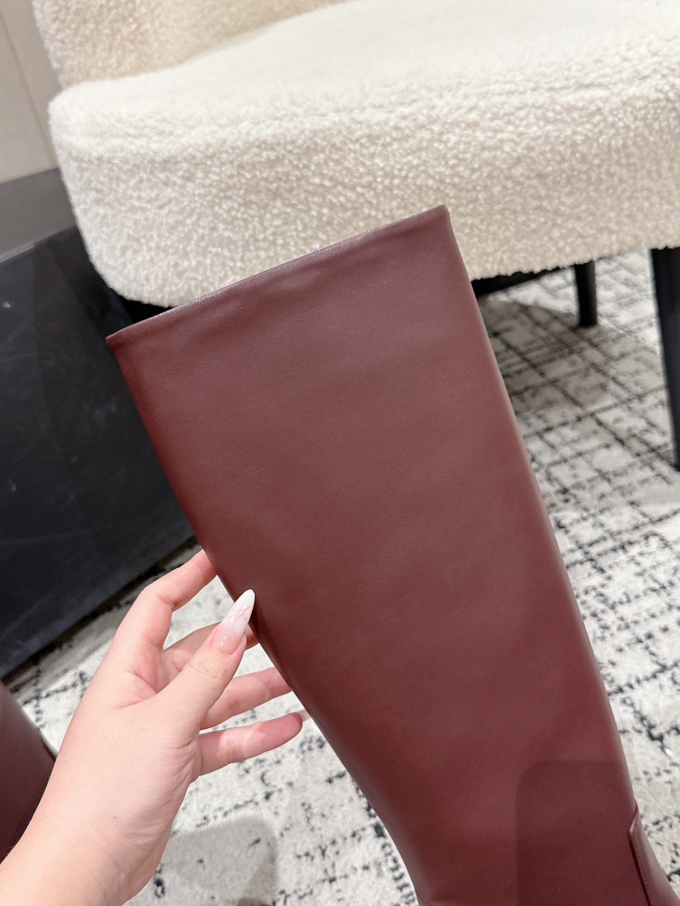 Alaia 2025 Square Toe High Heeled Boot Burgundy Calfskin 558670