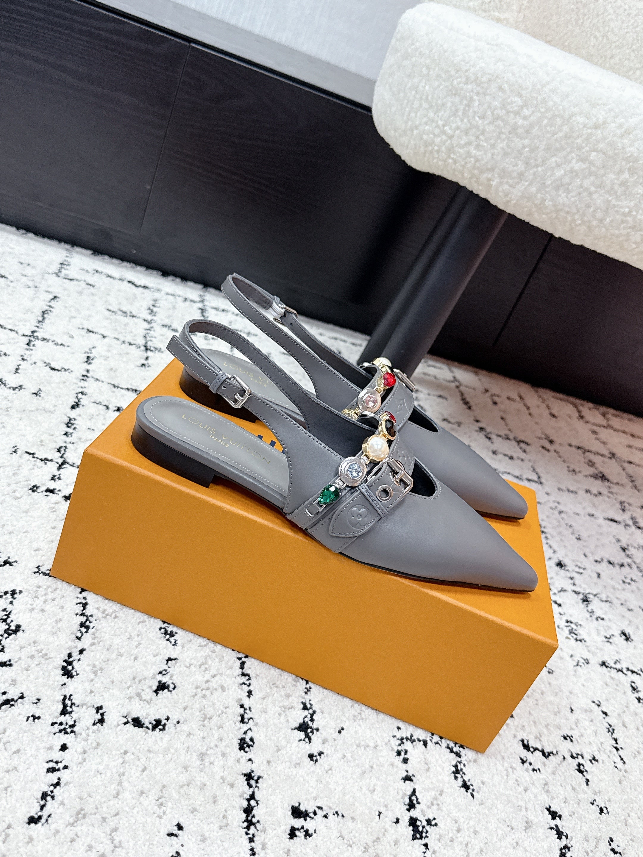 LV 26s Slingback Flats Gray Cowhide 616915