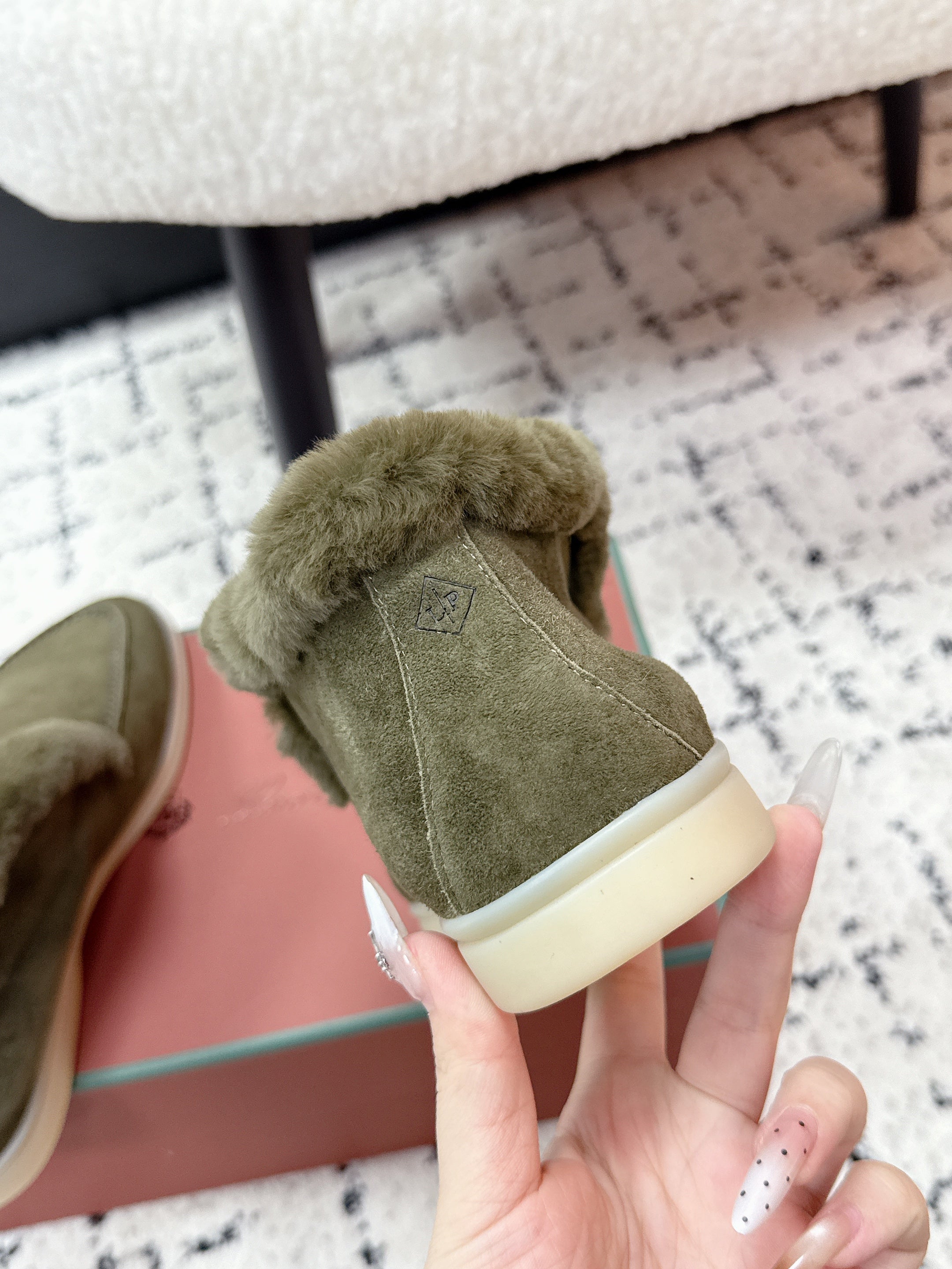 LP 26SS Open Walk Ankle Boot Green Suede Fur 617390
