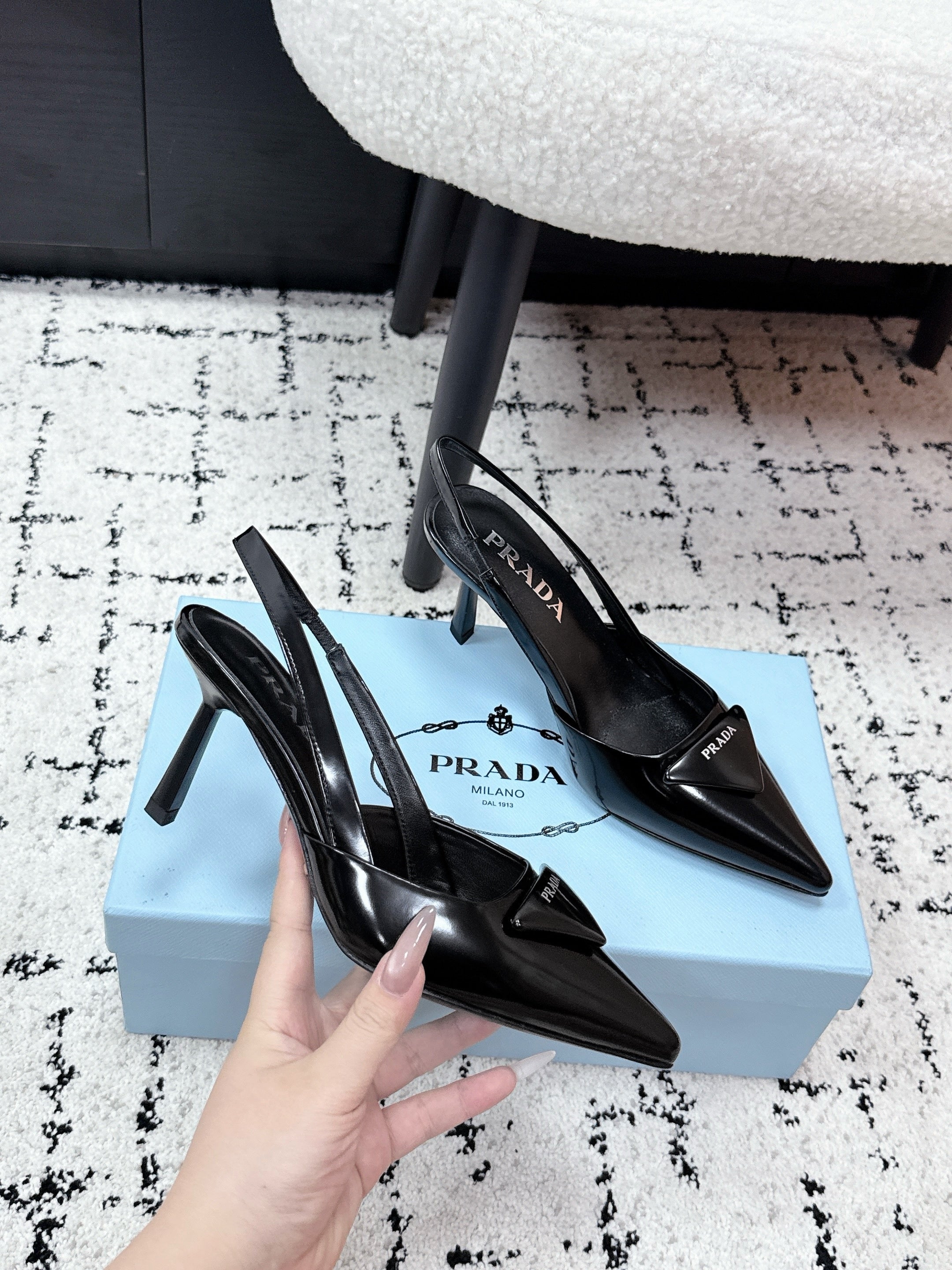 Prada 2026 Logo-Plaque Slingback Pumps 75mm Leather 769775