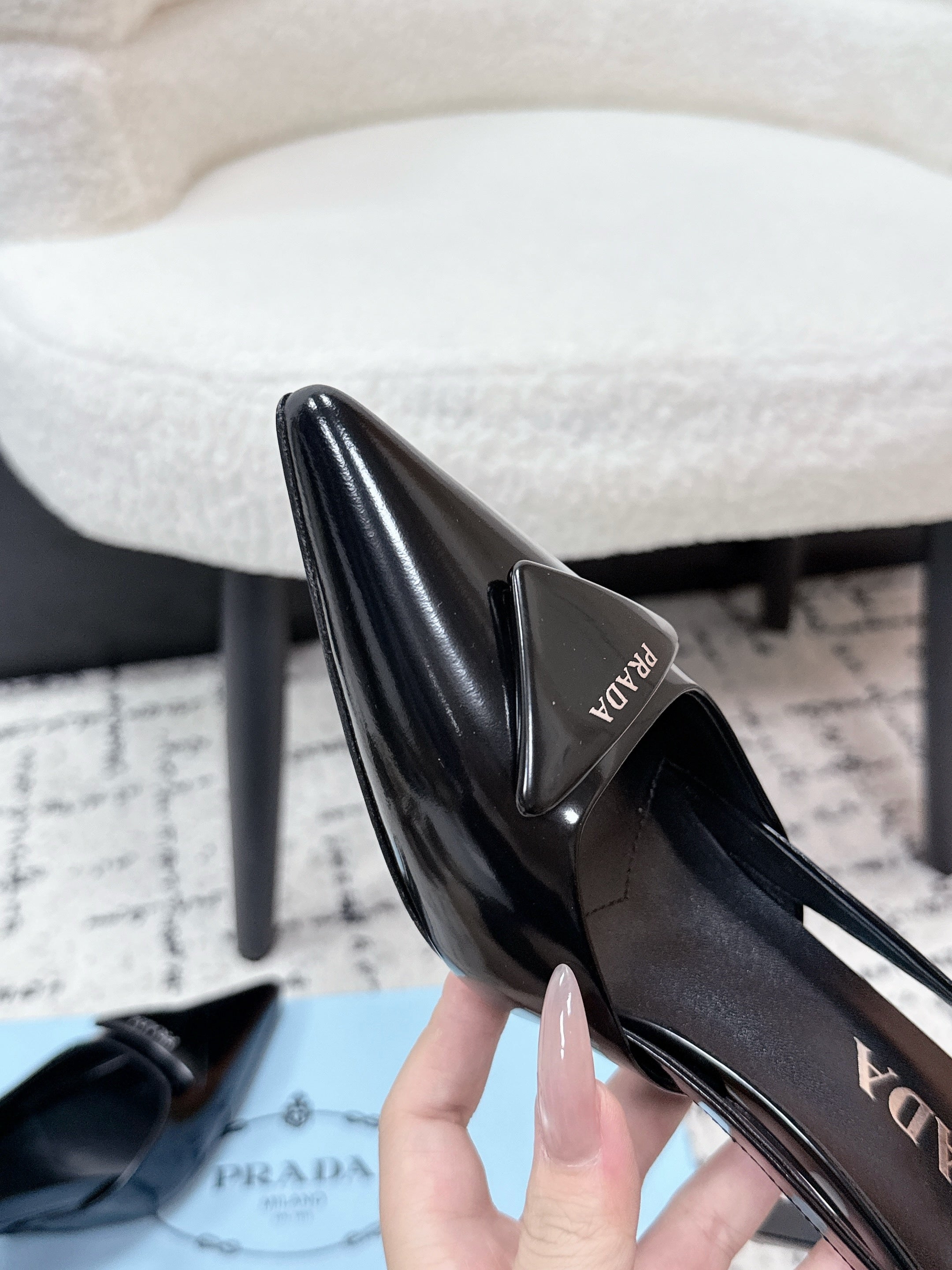 Prada 2026 Logo-Plaque Slingback Pumps 75mm Leather 769775