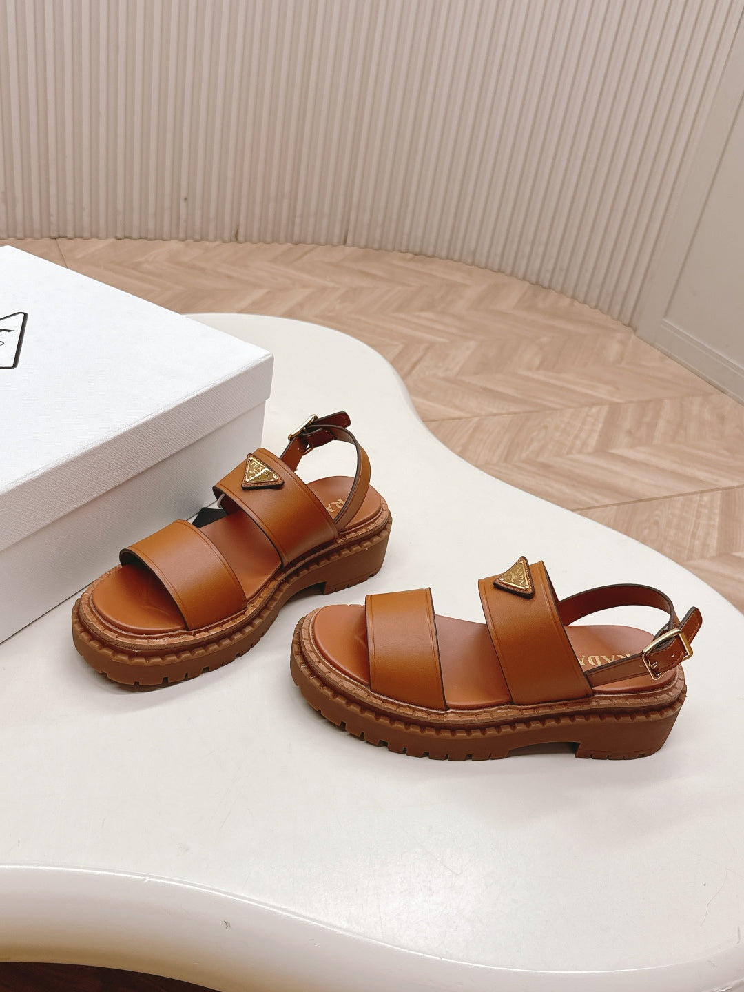 PRA 26S Platform Sandals Brown Cowhide 600566