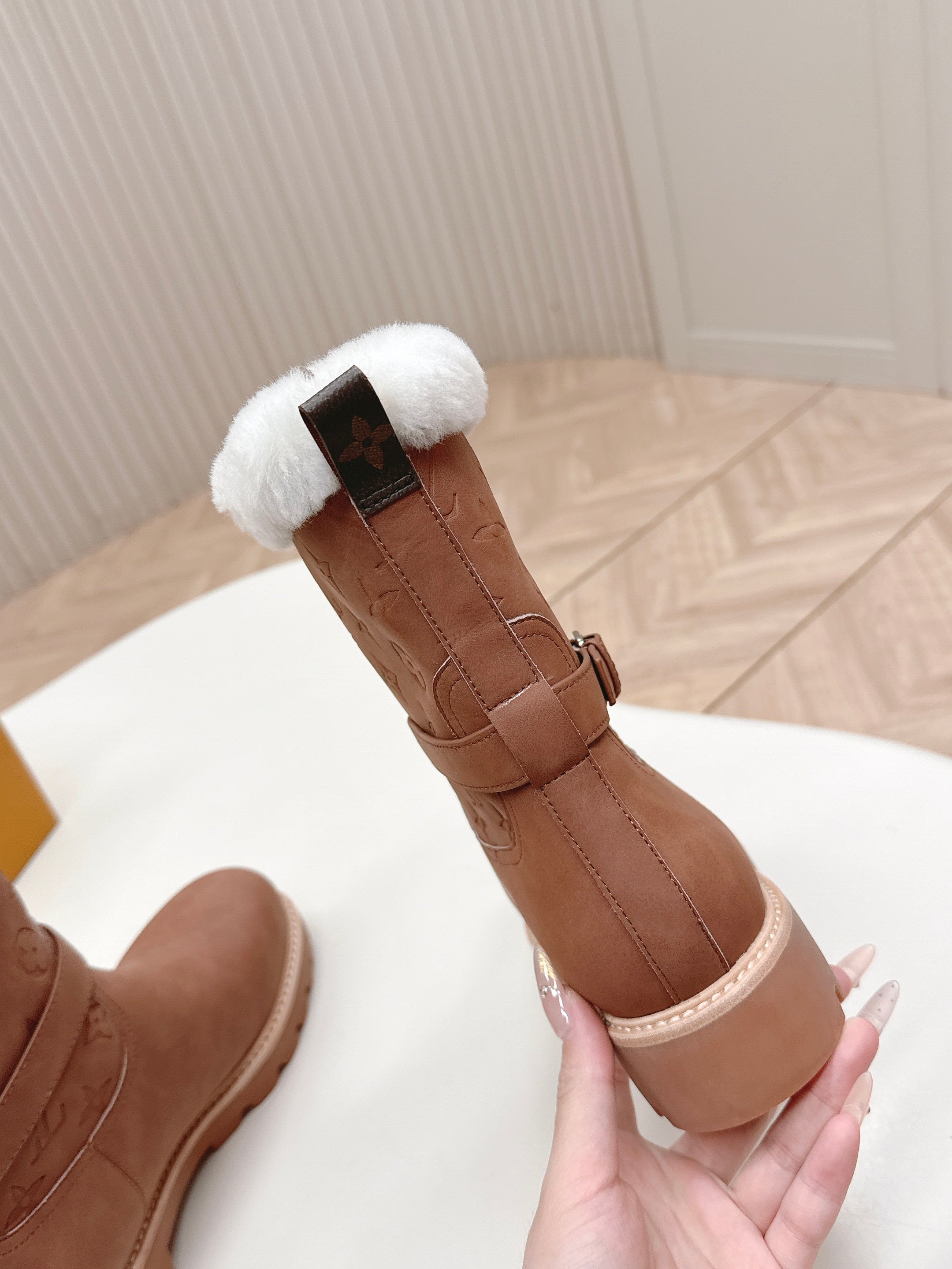 LV 2026 Territory Ankle Boot Brown White Nubuck Calf Leather 595442