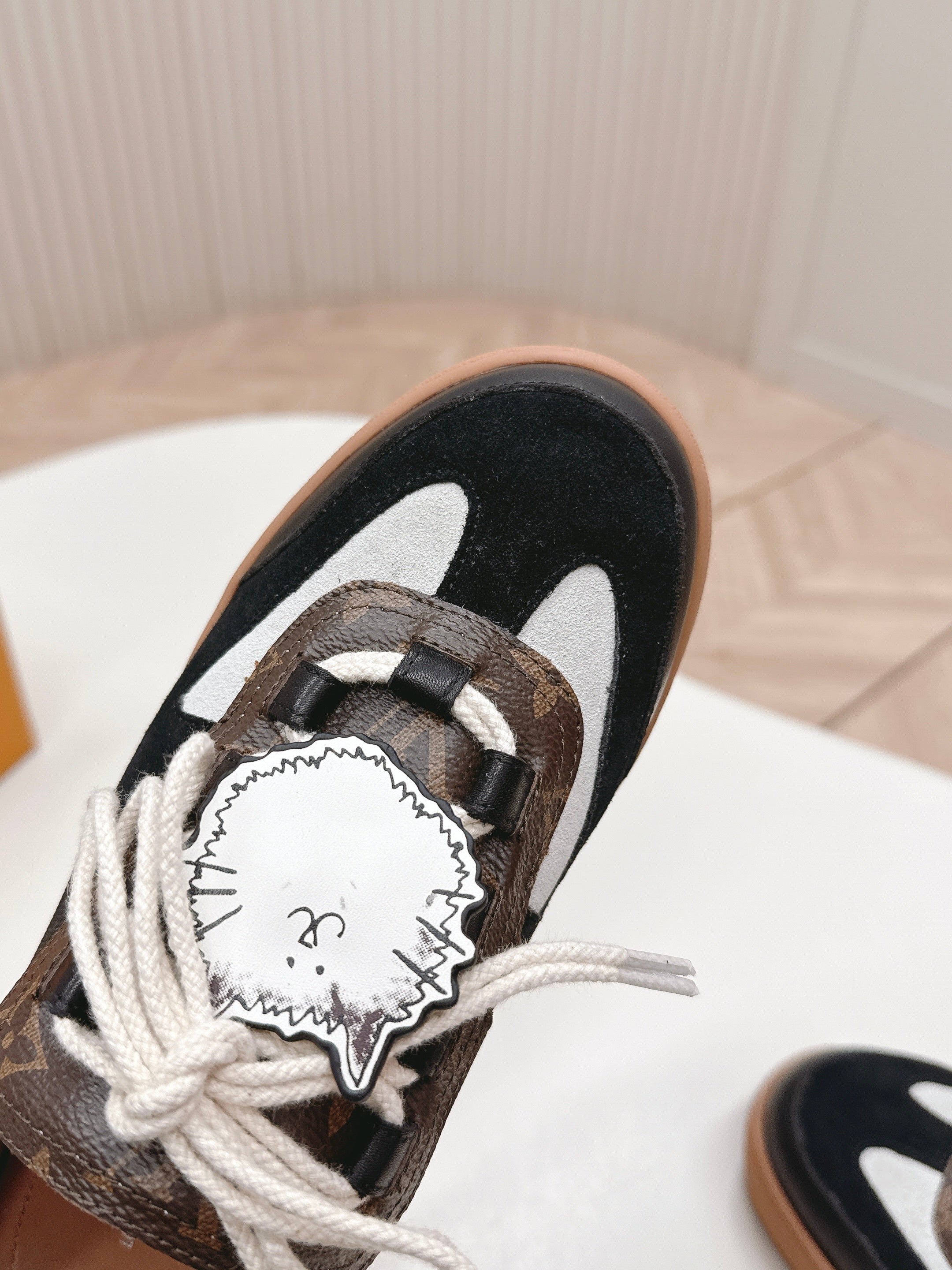 LV 2026 Lous Open Back Sneaker Black Brown Suede Canvas Leather 595415