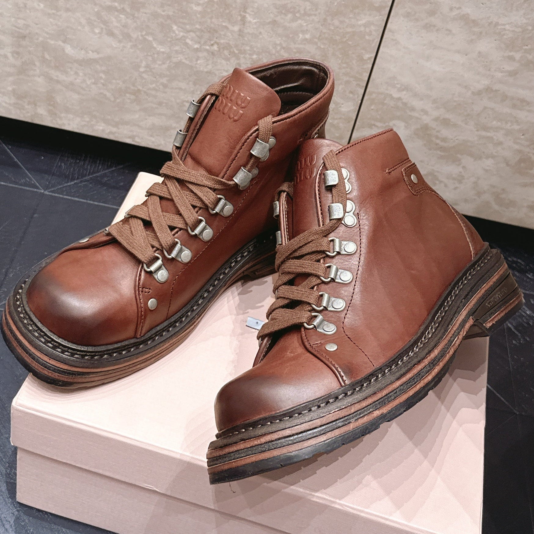 Miumiu 2026 Hiking Ankle Boots Cowhide 954315