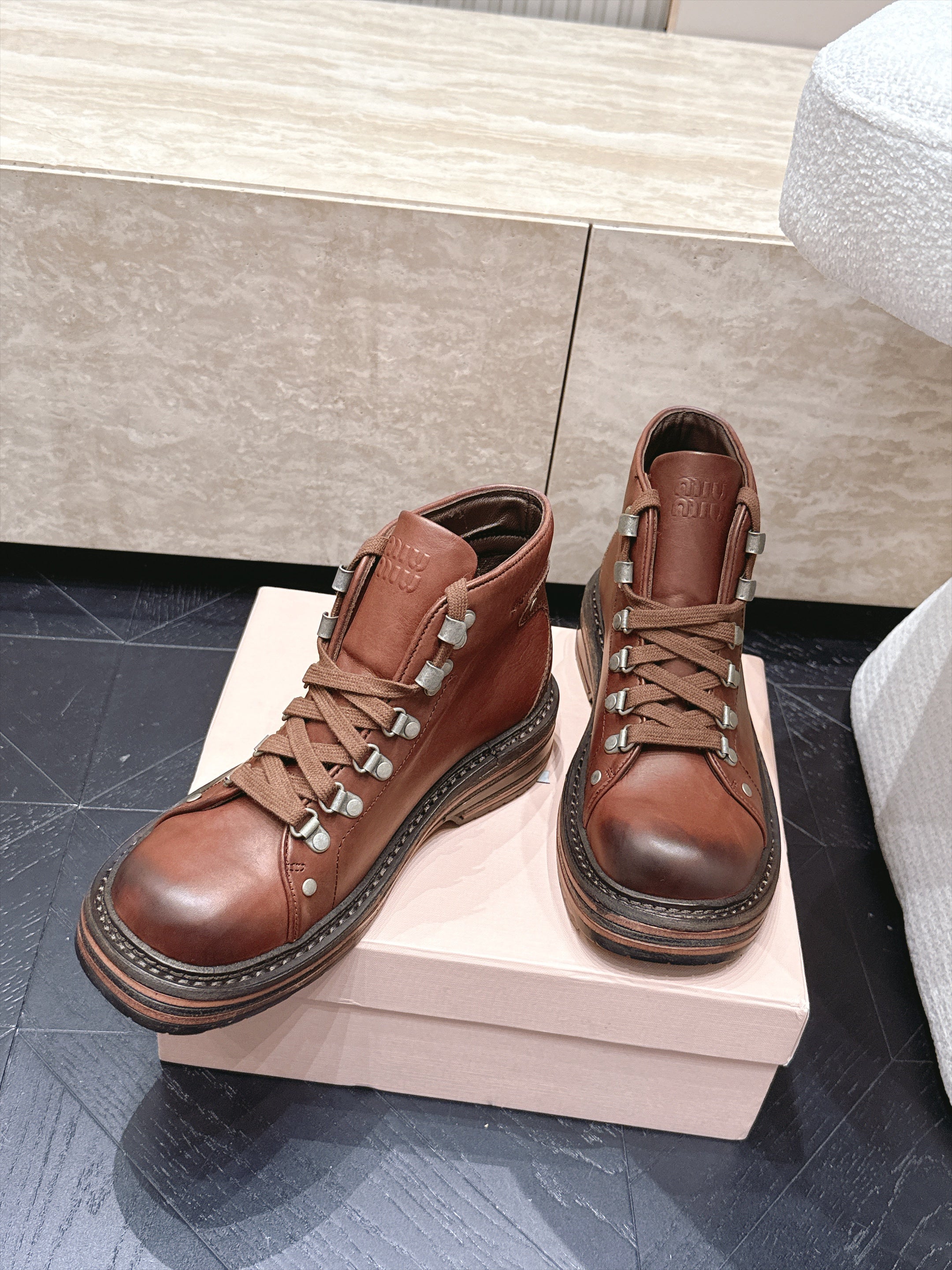 Miumiu 2026 Hiking Ankle Boots Cowhide 954315