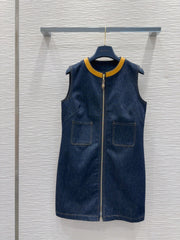 LV 25 Vest Dress Blue Mix Yellow Cotton