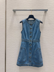 LV 25 Denim Dress With Pocket Blue Cotton
