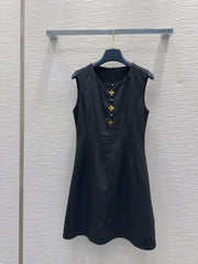 LV 25 Flower Vest Dress Black Tencel