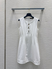 LV 25 Flower Vest Dress White Tencel