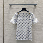 LV 25 Simple T-Shirt White Blue Cotton