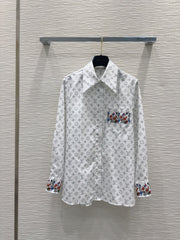 LV 25 Floral Wristband Shirt White Grey Polyester