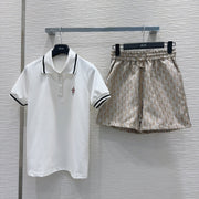 CD 25 Polo Shirt Set White Beige Cotton Polyester