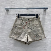 CD 25 Ink And Floral Short Beige Cotton