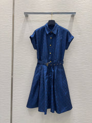 LV 25S Classic Stylish Dress Blue Polyester