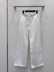 LV 25S Metal Pants Zipper Pants White Cotton