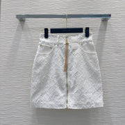 LV 25S Monograw Jacquard Fabric Skirt White Cotton