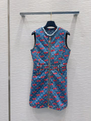 LV 25 Cherry Denim Vest Dress Blue Cotton