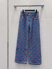 LV 25 Cherry Denim Pants Blue Cotton
