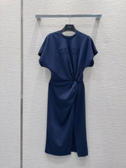 Celine 25 Twisted Waist Dress Navy Blue Cotton