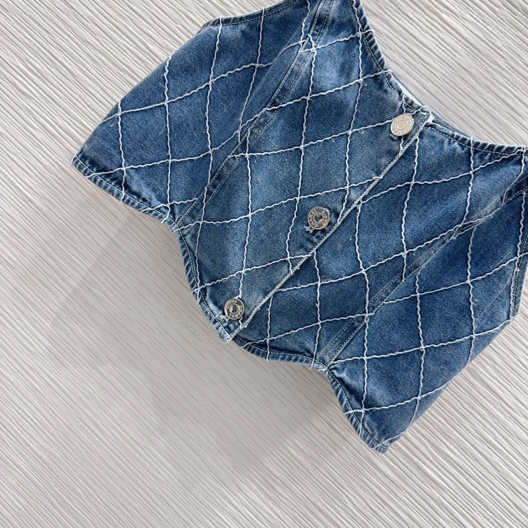 Chanel 2026 Denim Crop Top Blue and White Cotton 731802