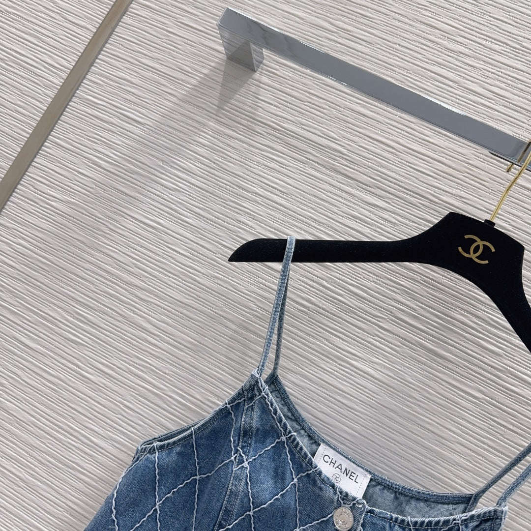 Chanel 2026 Denim Crop Top Blue and White Cotton 731802
