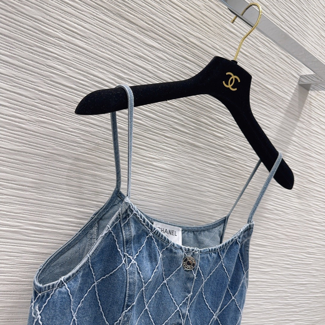 Chanel 2026 Denim Crop Top Blue and White Cotton 731802
