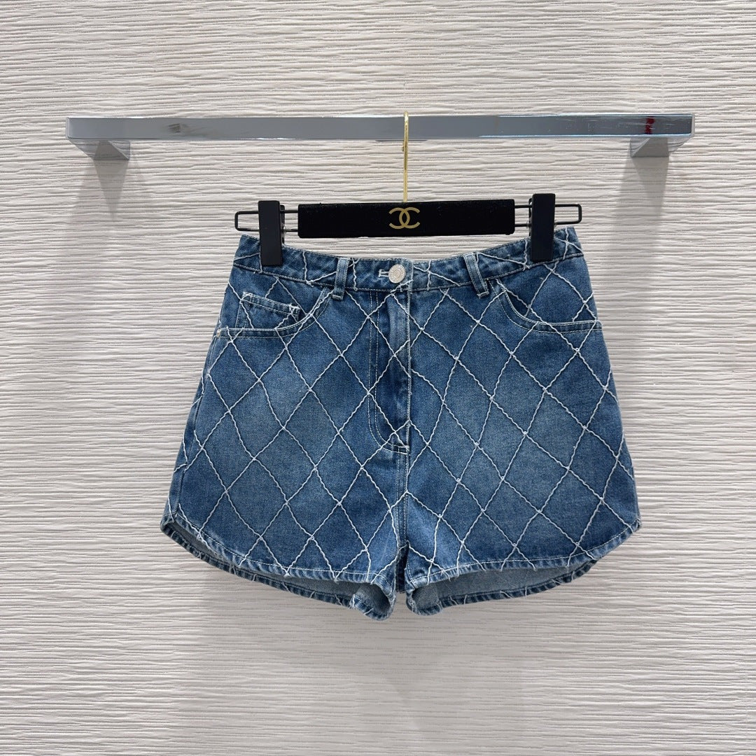 Chanel 2026 Denim Short Blue and White Cotton 731807