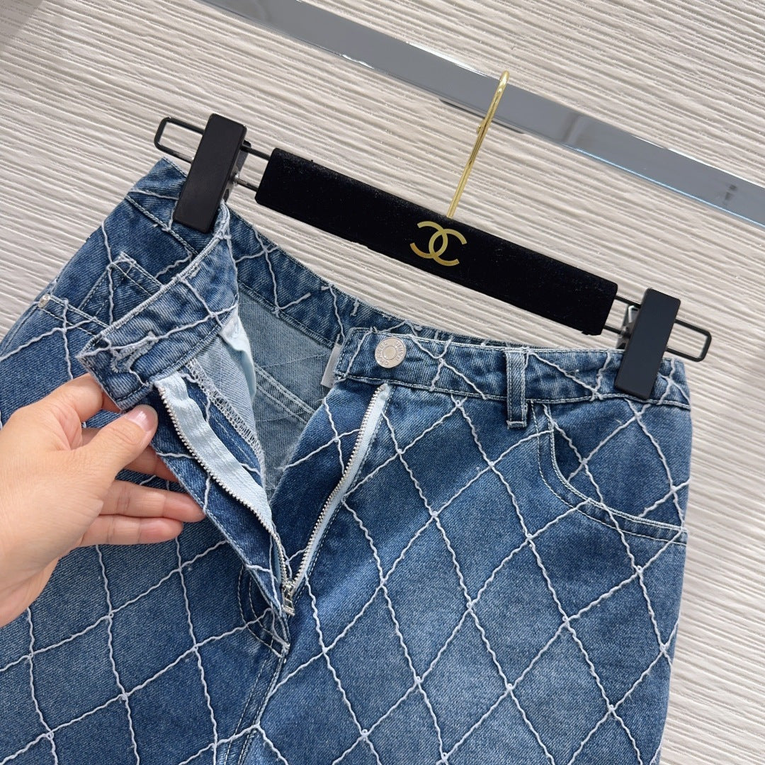 Chanel 2026 Denim Short Blue and White Cotton 731807