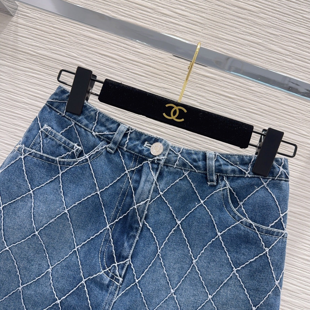 Chanel 2026 Denim Short Blue and White Cotton 731807