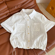 Celine 25 Hollow Wide Shoulder with Gold Metal Button White Cotton