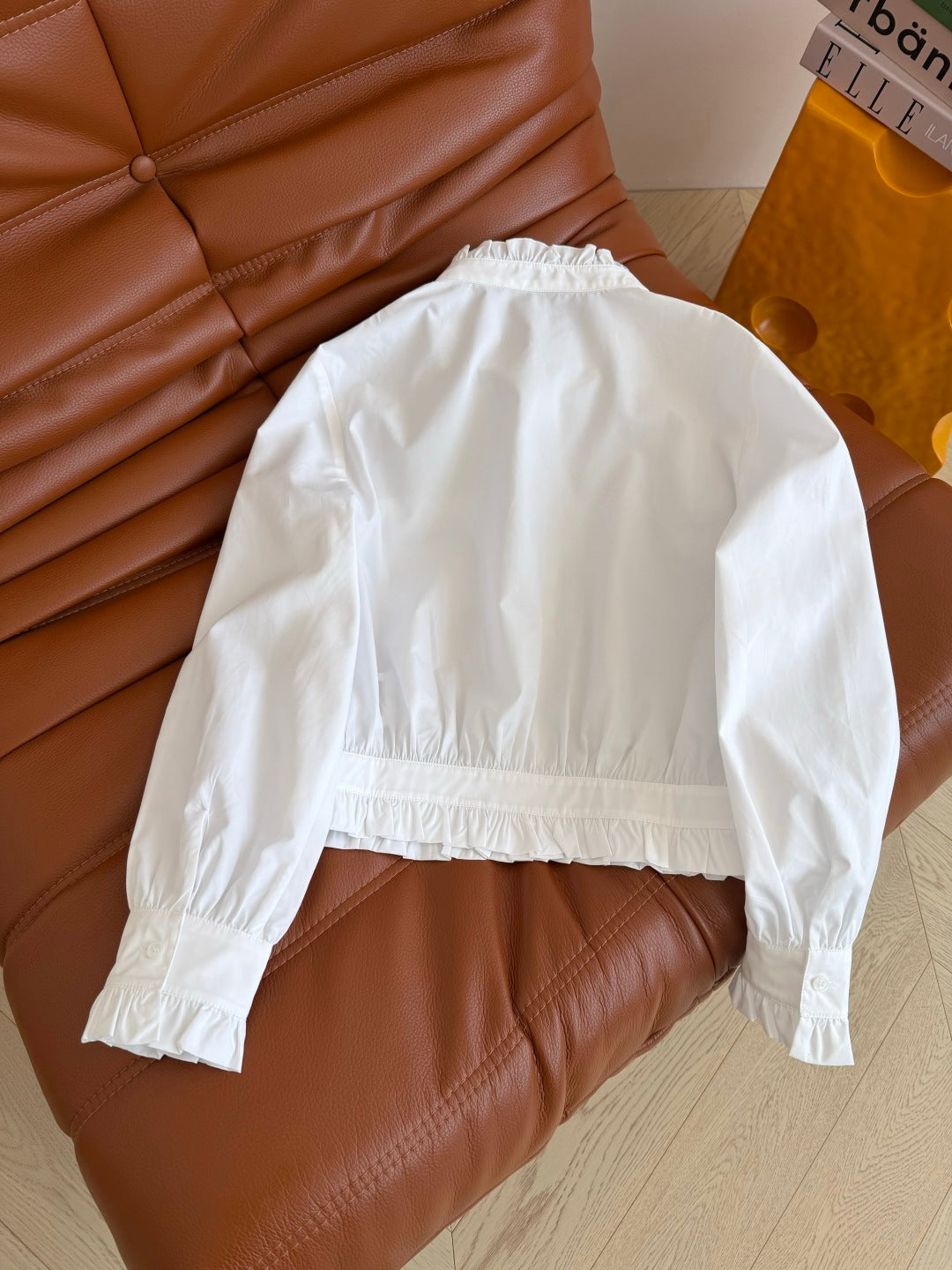 Miumiu 2026 Tie-Waist Short Shirt White Cotton 773828