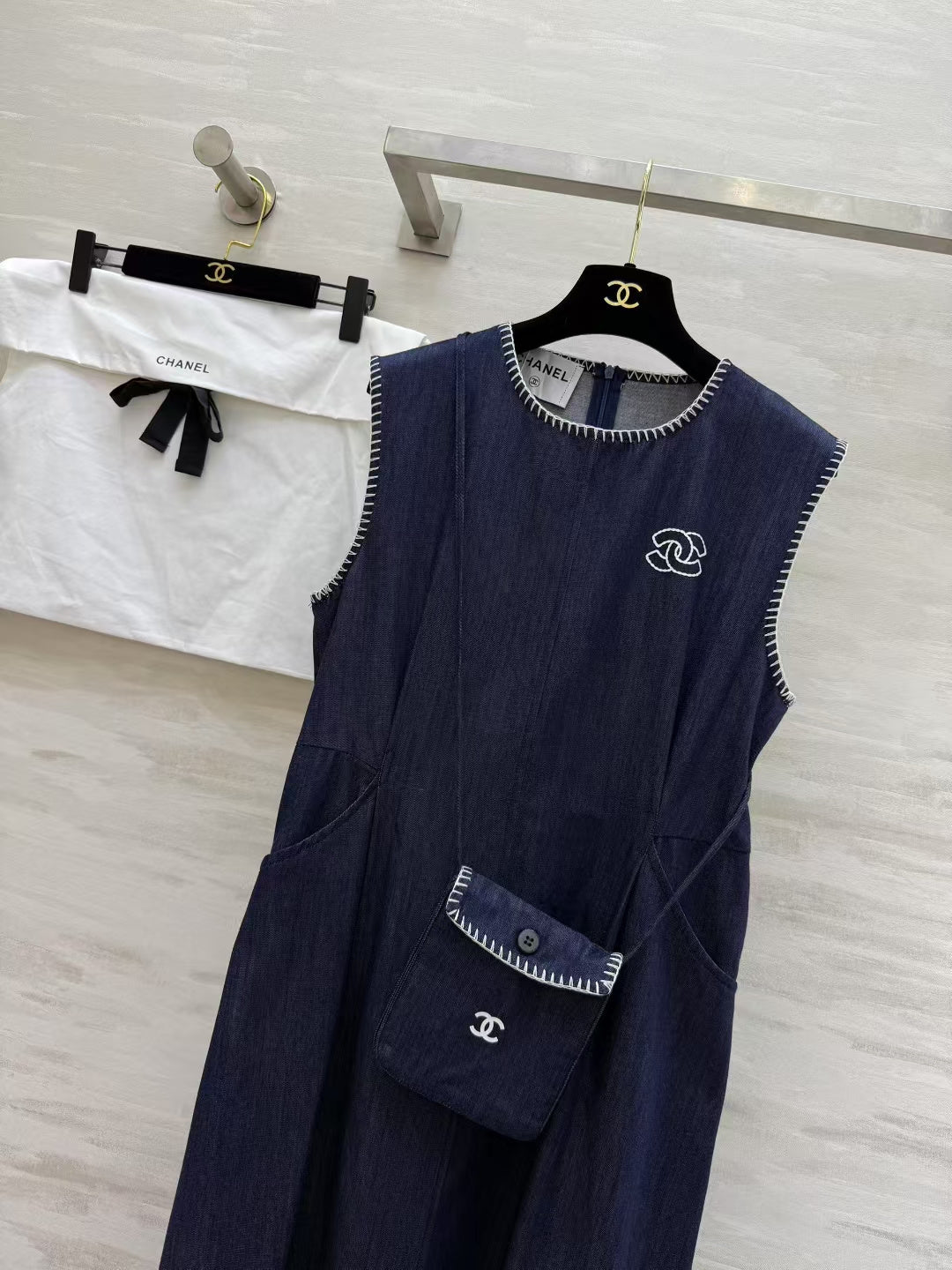 Chanel 2026 Mini Backpack Vest Dress Blue Cotton 408534