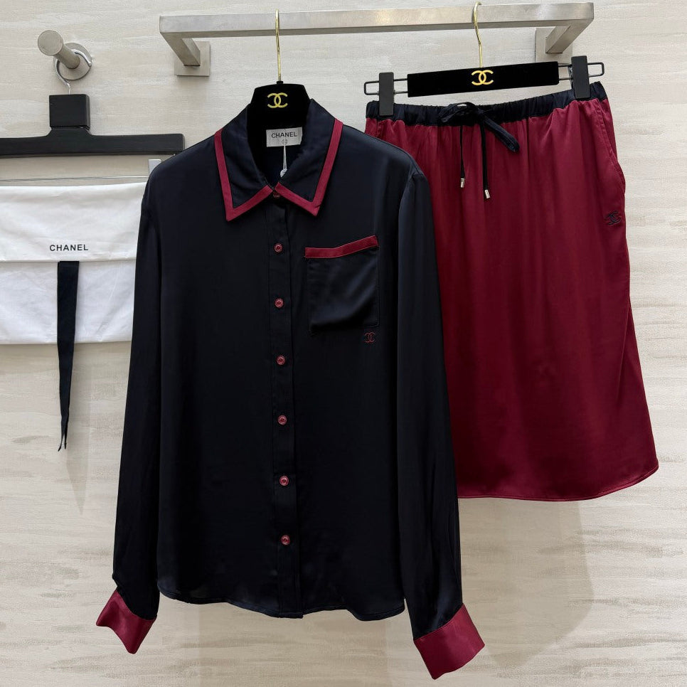 Chanel 2026 Set Black mix Burgundy Satin 408359