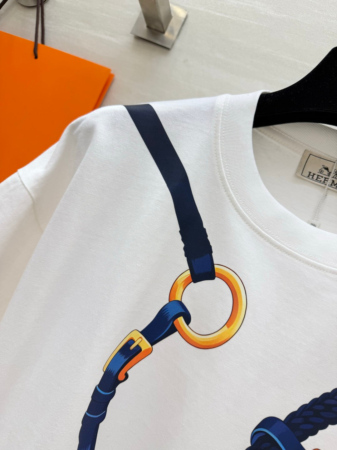 Hermes 2026 Rope Print T-Shirt White Mix Blue Cotton 408325