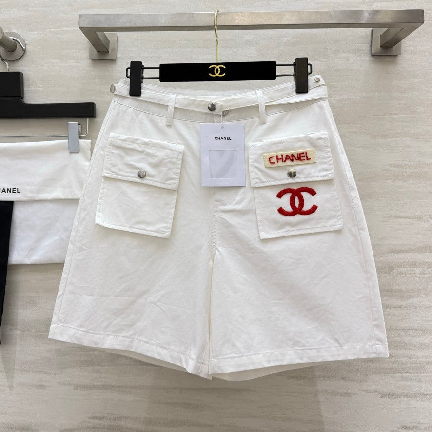 Chanel 2026 Cargo Shorts White Red Cotton 414225