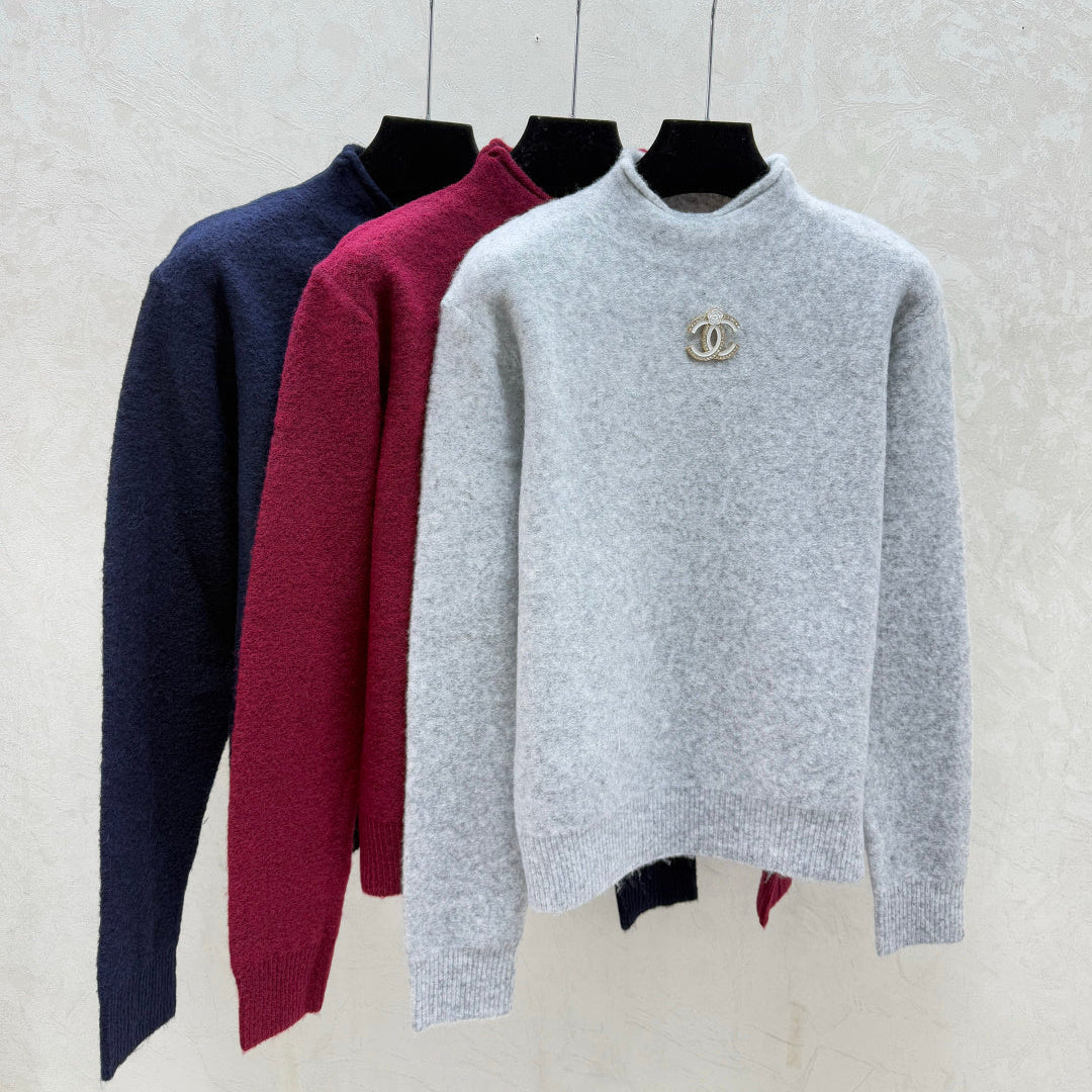 Chanel 2025 Knitted High Neck Long-Sleeved Sweater Wool Cashmere 734803