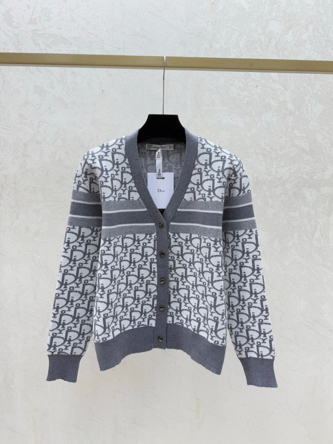 Dior 2025 Oblique Cardigan Gray and Blue Wool