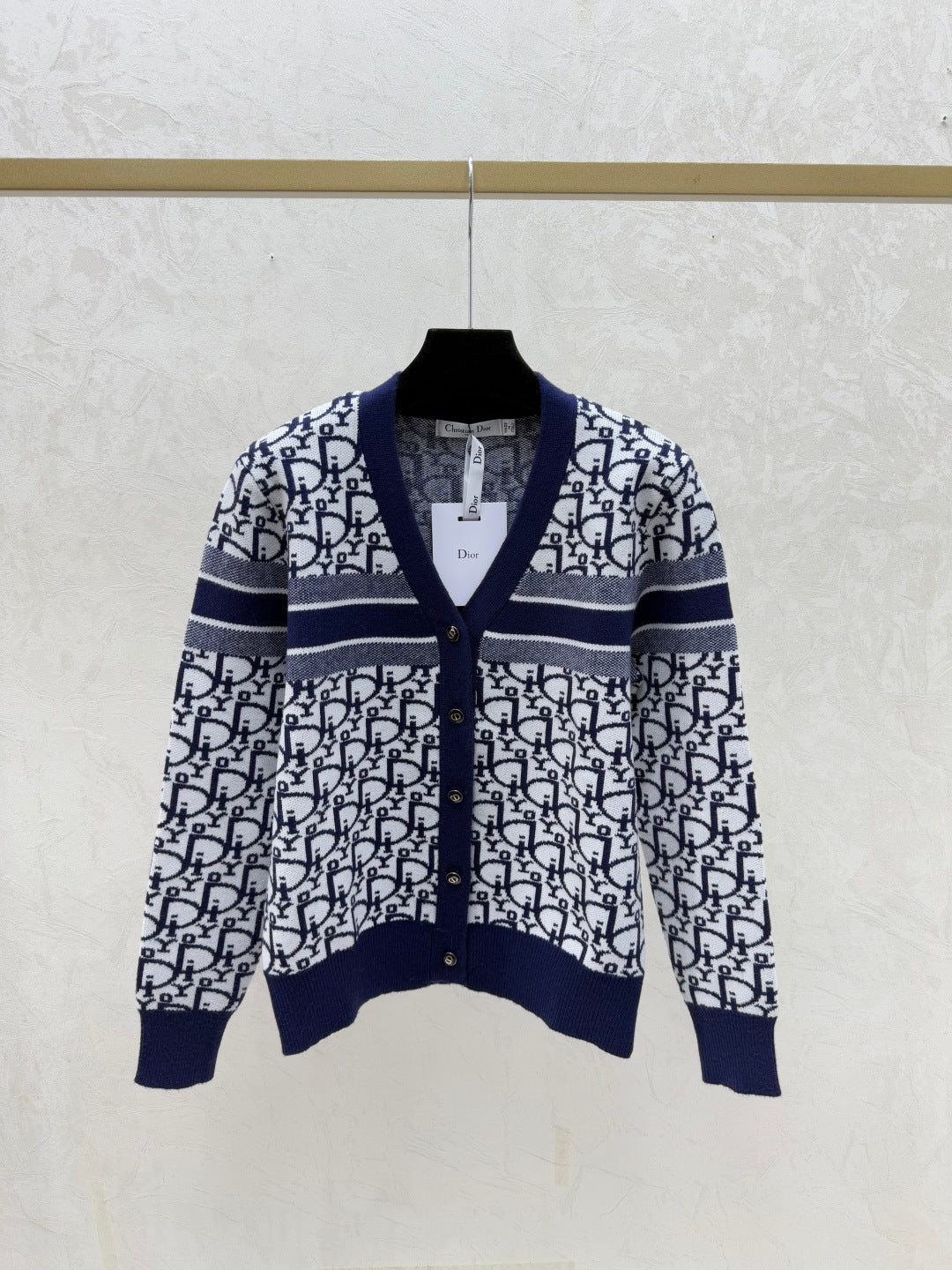 Dior 2025 Oblique Cardigan Gray and Blue Wool