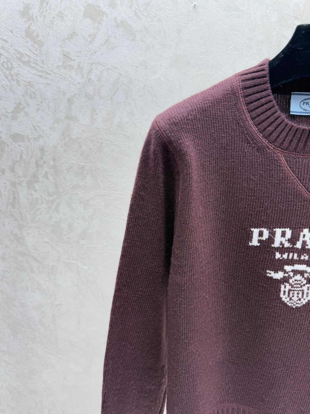 Prada 2025 Round Neck Long-sleeved Knit Sweater Burgundy Wool