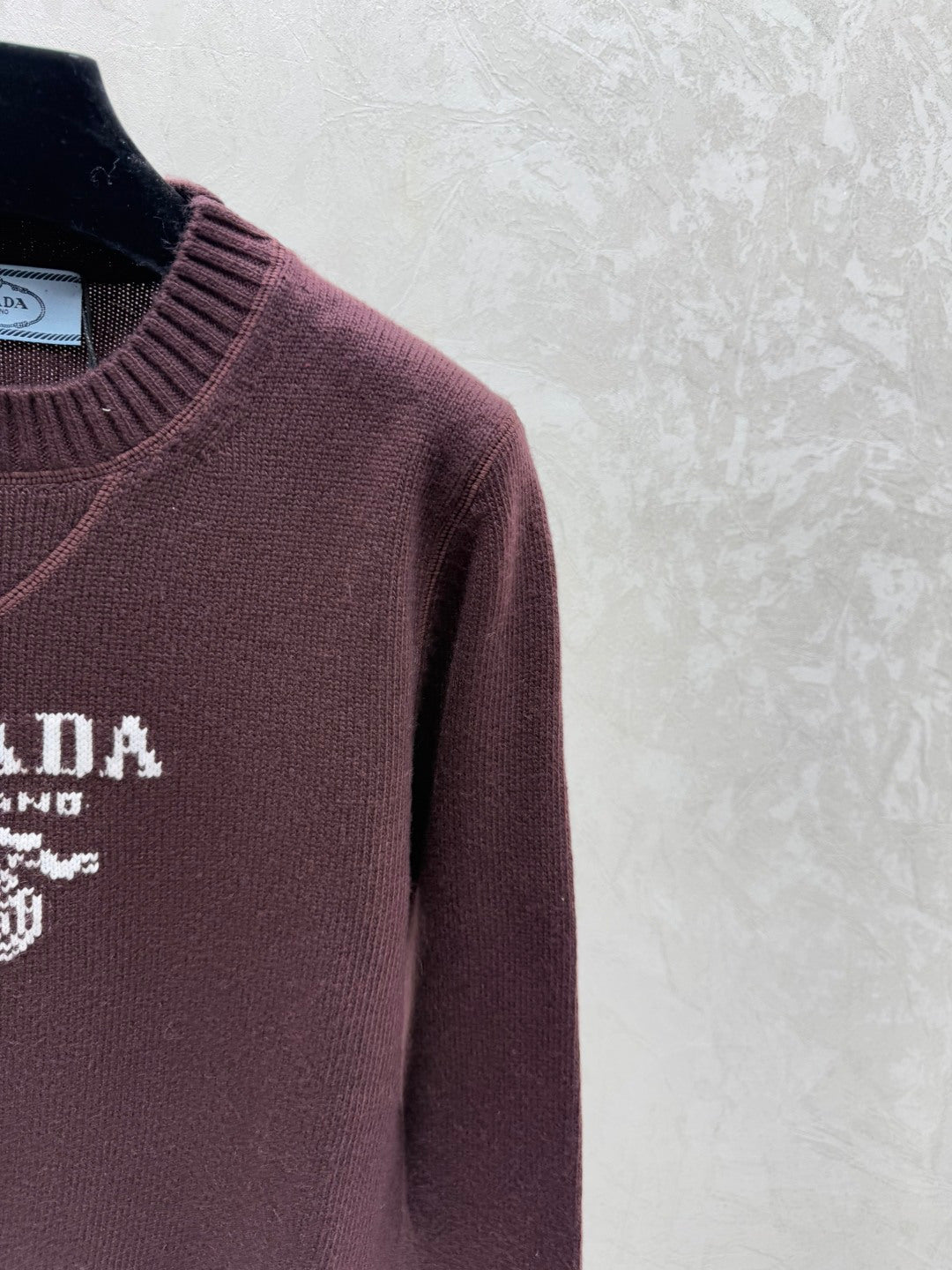 Prada 2025 Round Neck Long-sleeved Knit Sweater Burgundy Wool