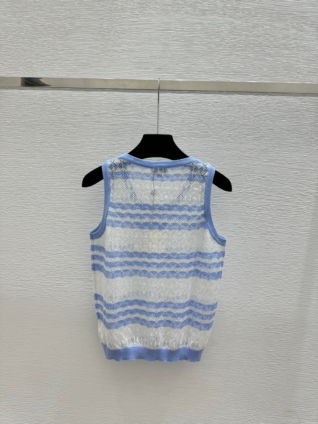 Chanel 2026 Striped Knit Vest Blue and Black Wool Cashmere 368367