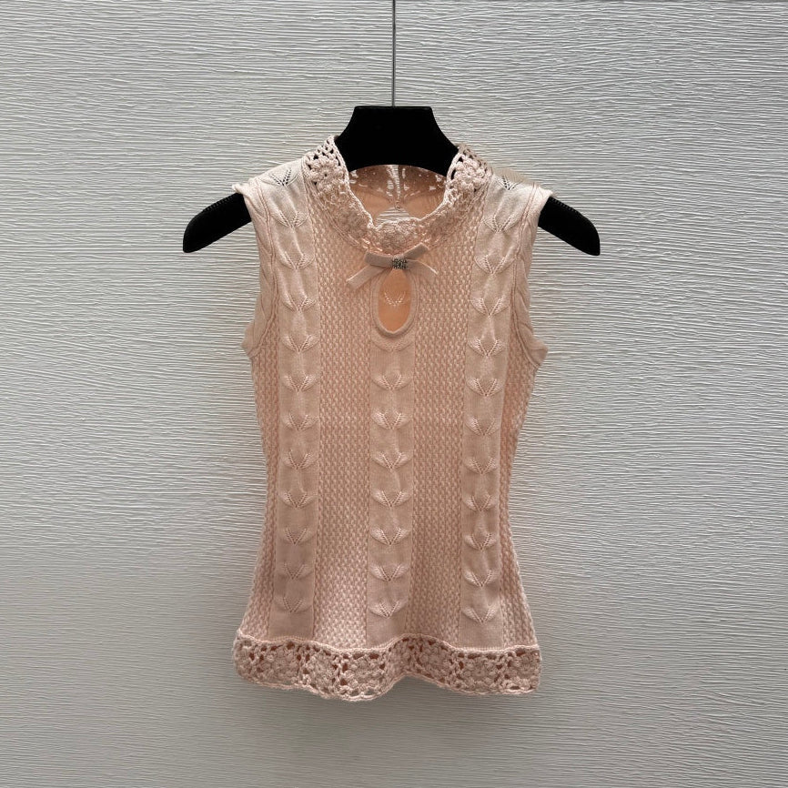 Chanel 2026 Floral Hollow-Out Knitted Vest Pink Cotton 731449