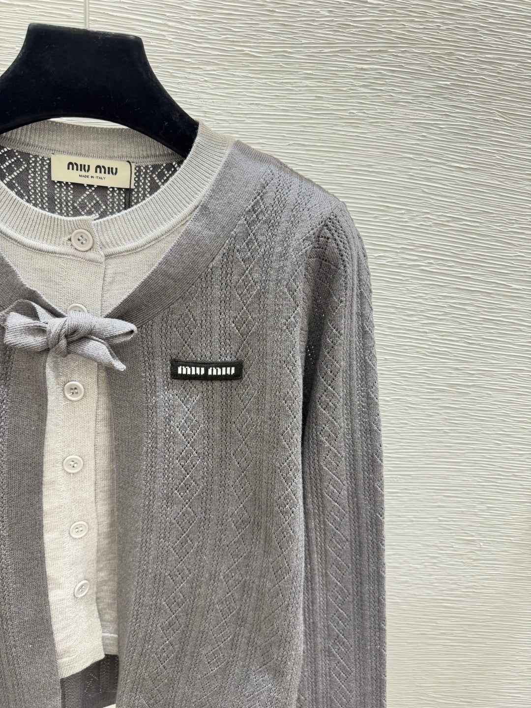Miumiu 2026 Two-Piece Crew Neck Knitted Long-Sleeve Cardigan Grey Wool 244674