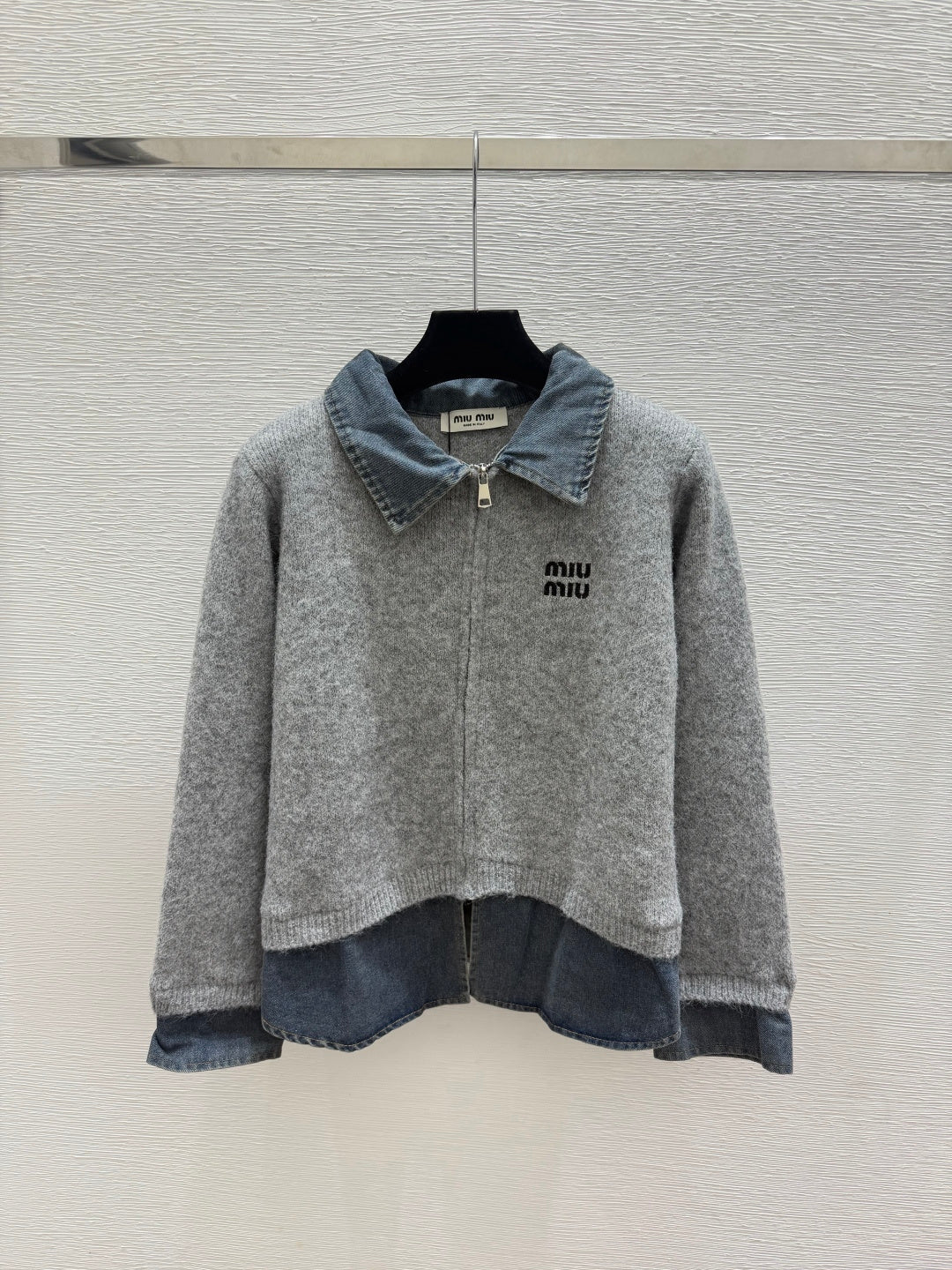 Miumiu 2026 Collared Knitted Long-Sleeve Cardigan Denim Wool 913512