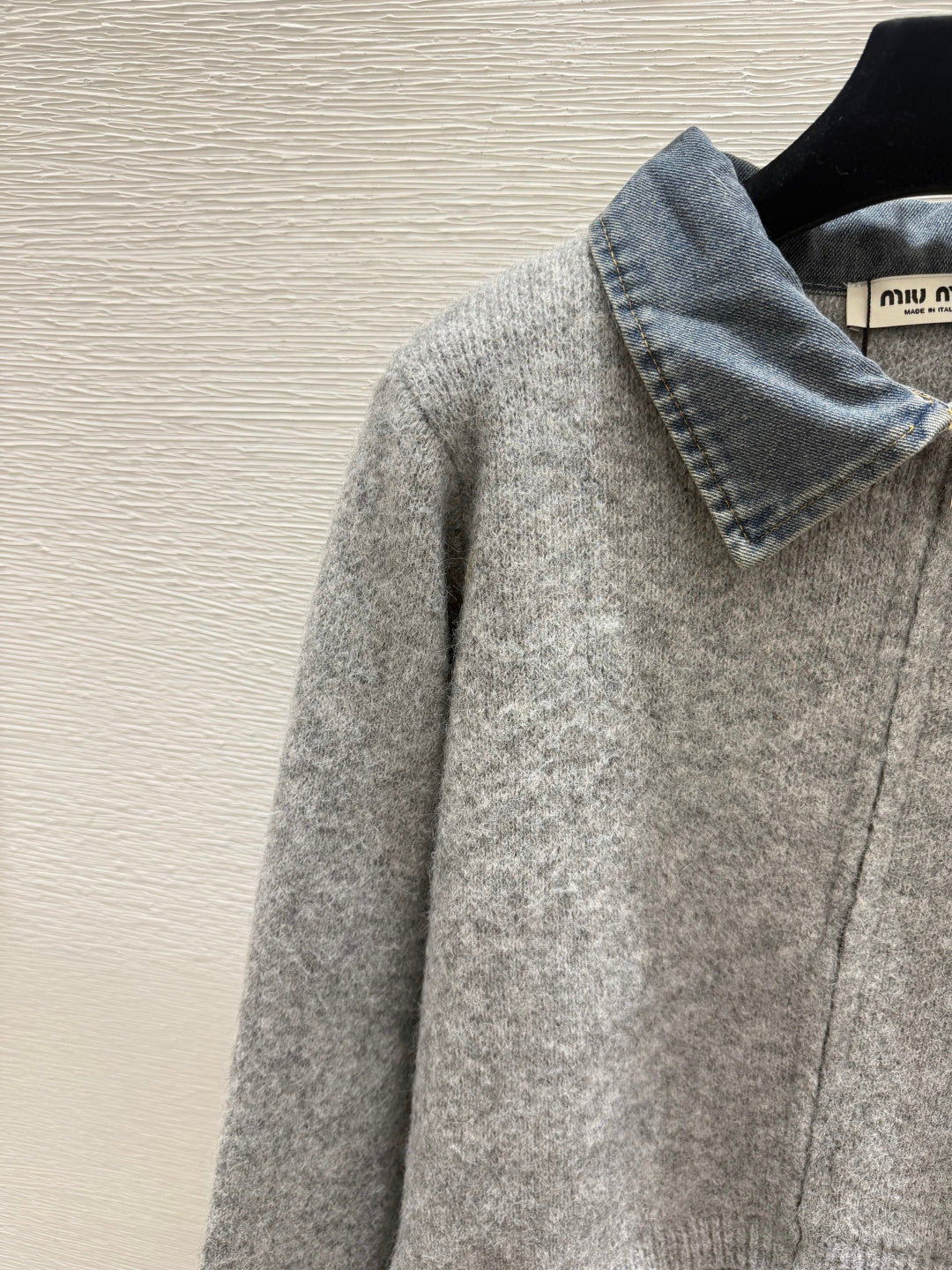 Miumiu 2026 Collared Knitted Long-Sleeve Cardigan Denim Wool 913512