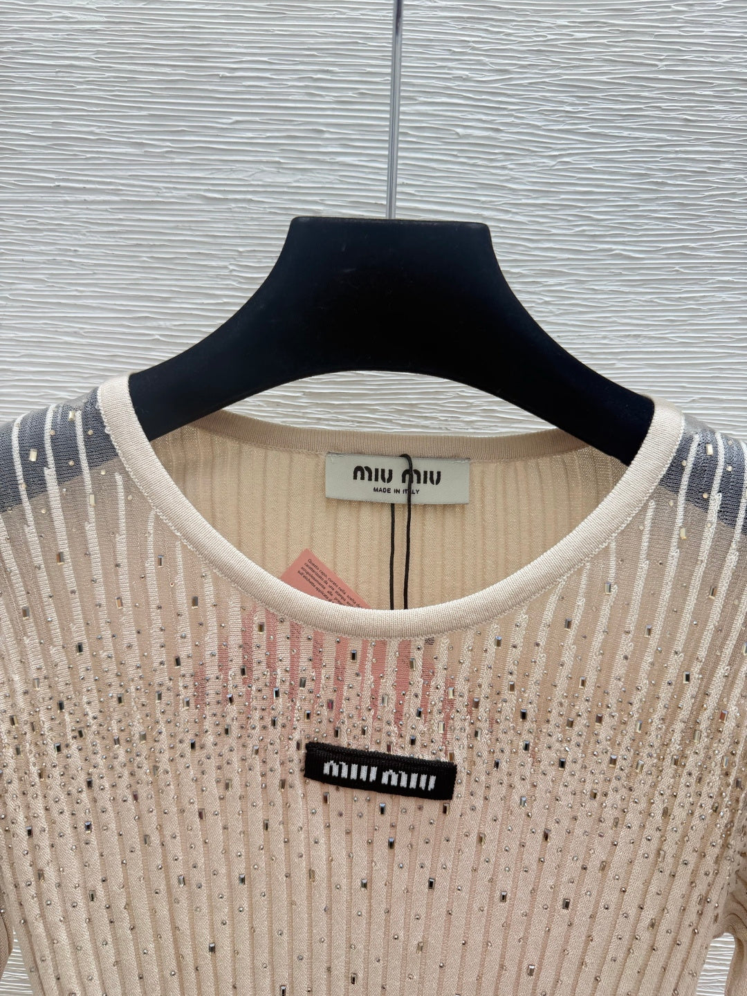 Miumiu 2026 Rhinestone Crew Neck Knitted Long Sleeve Wool 913396