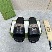 GG Men's Slide Black Brown Canvas Cowhide 542946